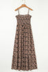 Botanical Print Shirred Bodice Tiered Flowy A-Line Maxi Dress